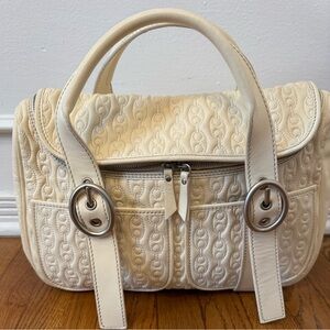 Beautiful& rare Céline Neuf bag with off-white lambskin label outside pockets